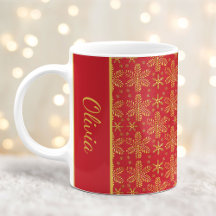 Gold Snowflakes Christmas Mugs