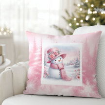 Cute pink snowman winter Christmas Pillows #67S