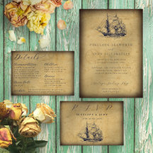 Nautical Vintage Map Wedding Invitation Suite
