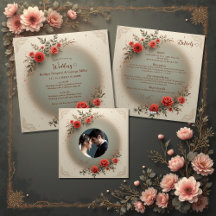 Elegant beige floral vintage rose wedding	suite