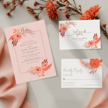 Terracotta Coral Floral Rustic Wedding