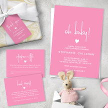 Bright Pink Modern Baby Girl Shower Stationery