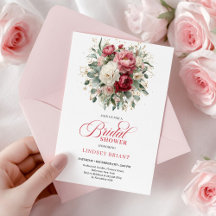 Red blush white flowers gold Bridal Shower 240M