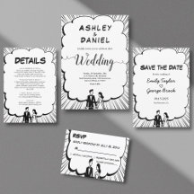 Romantic Black And White Comic Book Themed Wedding