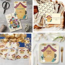 Whimsical Cozy house Colorful Happy Birthday 