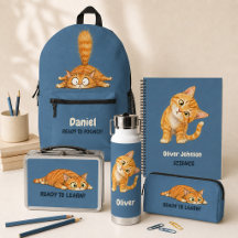 Funny Orange Cat Blue Back to School Collection
