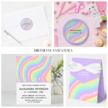 First Birthday | Retro Pastel Rainbow Groovy Wavy 