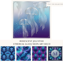 Iridescent Jellyfish: Ethereal Glass Neon Art Deco