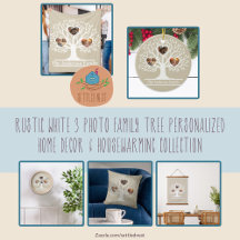 Rustic White and Beige 3 Photo Family Tree 