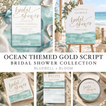 Ocean Themed Aqua & Gold Watercolor Bridal Shower