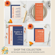 Retro Bold Orange & Blue Wedding 