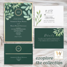 Botanical Emerald Green Wedding Invitation Suite