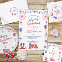 Watercolor July 4th Independence Day Party