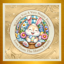 Happy Easter With Cute Bunny, Eggs, and Floral