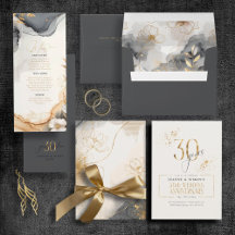 Gold Leaf & Line Floral 30th Wedding Anniversary