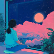 teenager sitting on the window lofi style