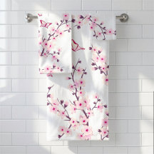 Pink Gray White Cherry Blossom Home Decor