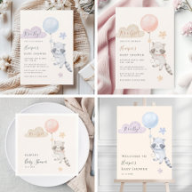 Cute Raccoon Flying Balloon Baby Shower Collection