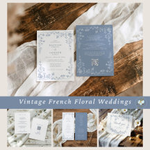 Vintage French Toile Dusty Blue Wedding