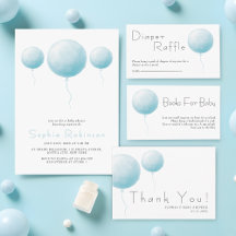 Modern Pastel Blue Balloon Baby Boy Shower