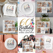 60th Birthday Photo Collage Chic Script Typography