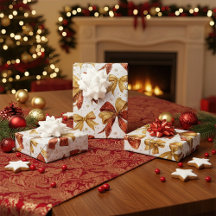 Red Gold Bows Christmas Gift Wrap