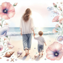 Cute Mom & Kids Mother's Day Big Watercolor Cards 