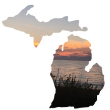 State Of Michigan Filled Silhouette With Sunset