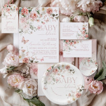 Baby in Bloom Pink Roses Floral Girl Baby Shower 