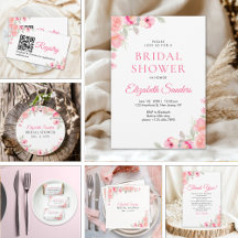 Pink Flowers Watercolor Bridal Shower Collection 