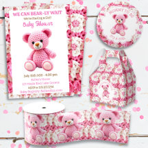Pink Crocheted Teddy Bear Girl's Baby Shower