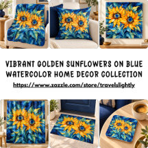 Vibrant Golden Sunflowers on Blue Home Decor 