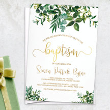 Baptism Invitations With Greenery And Florals