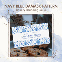 Navy Blue Damask Pattern Bakery Branding Suite