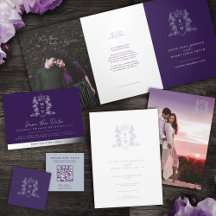 Heart crown monogram purple silver wedding