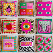 Dopamine Aesthetic Maximalist Throw Pillow Set 4
