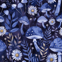 Blue Mushrooms And Flowers