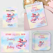 Colorful Pastel Rainbow Pink Axolotl Birthday