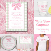 Coquette Pink Bow And Sage Gingham 21st Birthday