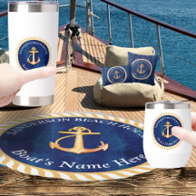 Nautical Boat Name  Anchor Rope Navy Blue Yellow