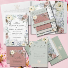 Romantic Wedding Blush Pink, Blue, White Floral