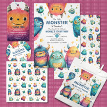 Little Monster Watercolor Cute Kids' Birthday