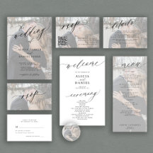 Elegant script photo overlay wedding suite