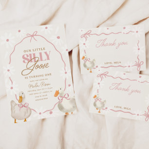 Pink Bow Silly Goose Coquette Birthday Invitation
