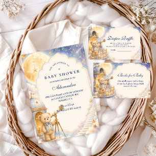 Whimsical Bear Moon Stars Baby Shower Invitation