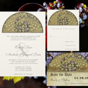 Arch Art Nouveau Peacock Birds Wedding Invitation