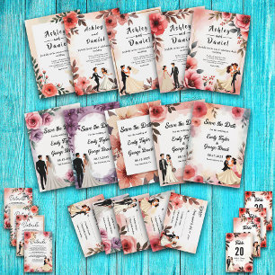 Elegant Floral Dusty Rose Bride And Groom Wedding Invitation