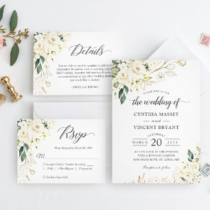 Beautiful Ivory White Roses Floral Return Address