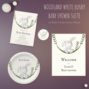 Simple White Rabbit Greenery Welcome Baby Shower Poster