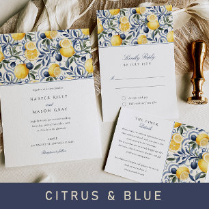 Italian Citrus & Blue Azulejo Wedding Information  Enclosure Card